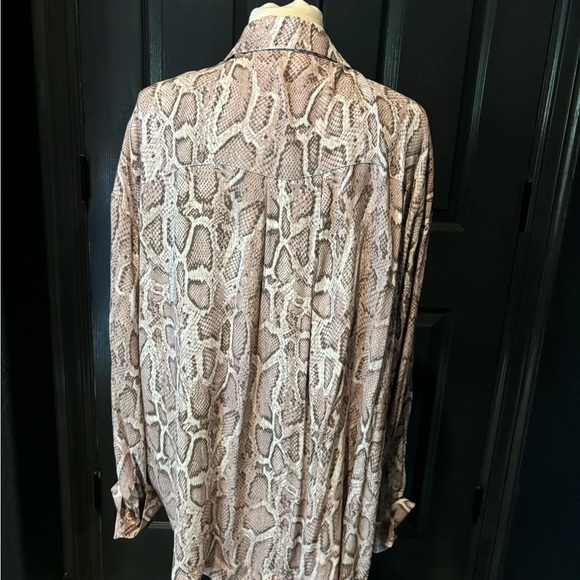 Ena Pelly Snake Print Button Down Shirt - Beige and Brown - Picture 3 of 3